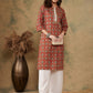 InWeave Women's Maroon Ethnic Print Lace Gota Work Straight Kurta - Swadesiicart