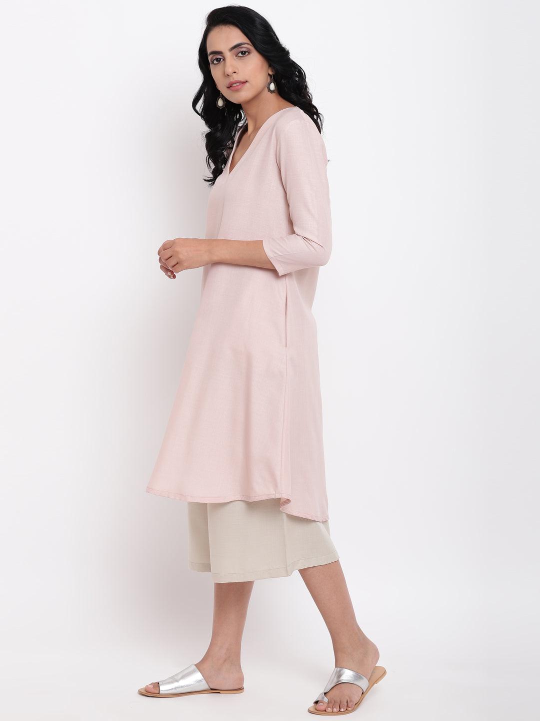 trueBrowns Linen Cotton Rose Kurta Pant Set | Swadesiicart