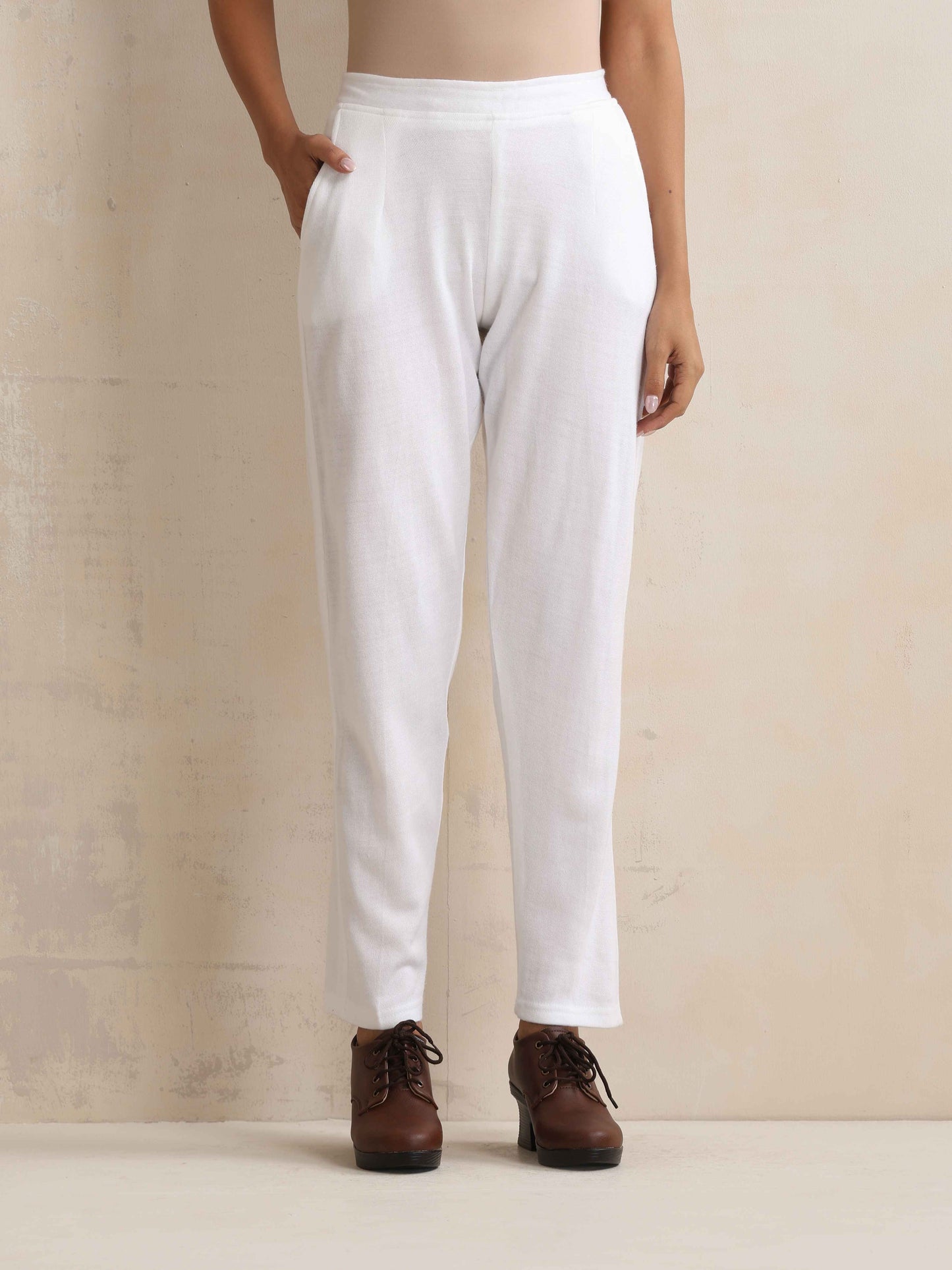 trueBrowns White Woollen Pants | Swadesiicart