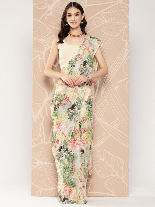 Ahalyaa Floral Printed Poly Chiffon Saree | Swadesiicart