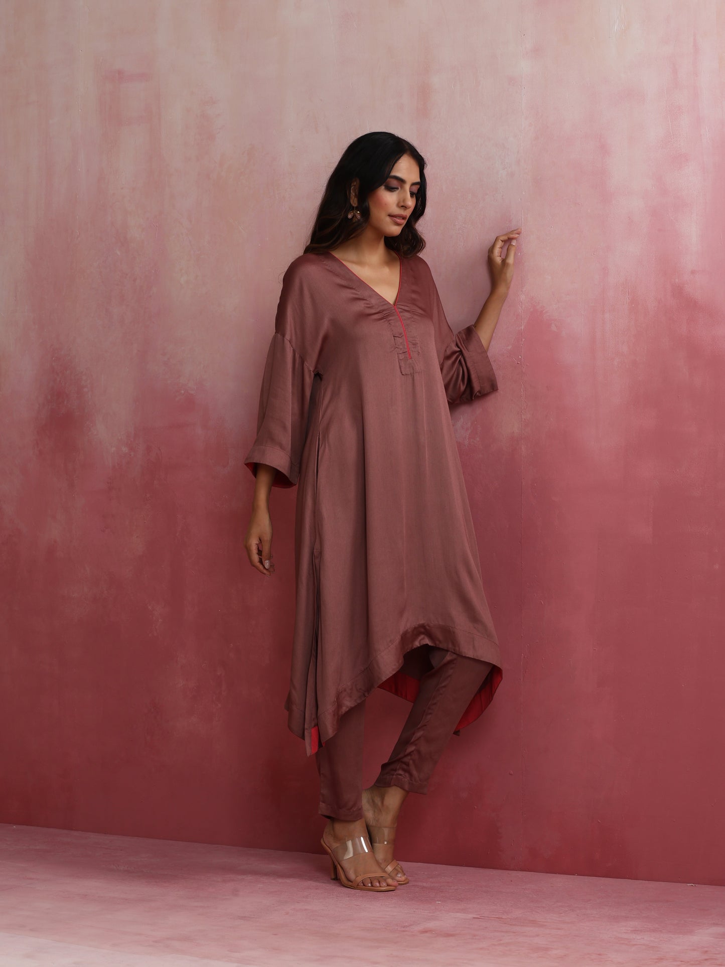trueBrowns Brown Modal High low Kurta Set | Swadesiicart