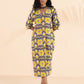 trueBrowns Yellow Cotton Ikat Slit Dress | Swadesiicart