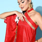 InWeave Women's Red One Shoulder Kurta Set With Gota Work - Swadesiicart