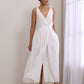 trueBrowns White Slub Texture Sleeveless Wrap Dress | Swadesiicart