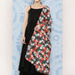 InWeave Women's Black Strappy Set With White Red Round Motif Dupatta - Swadesiicart
