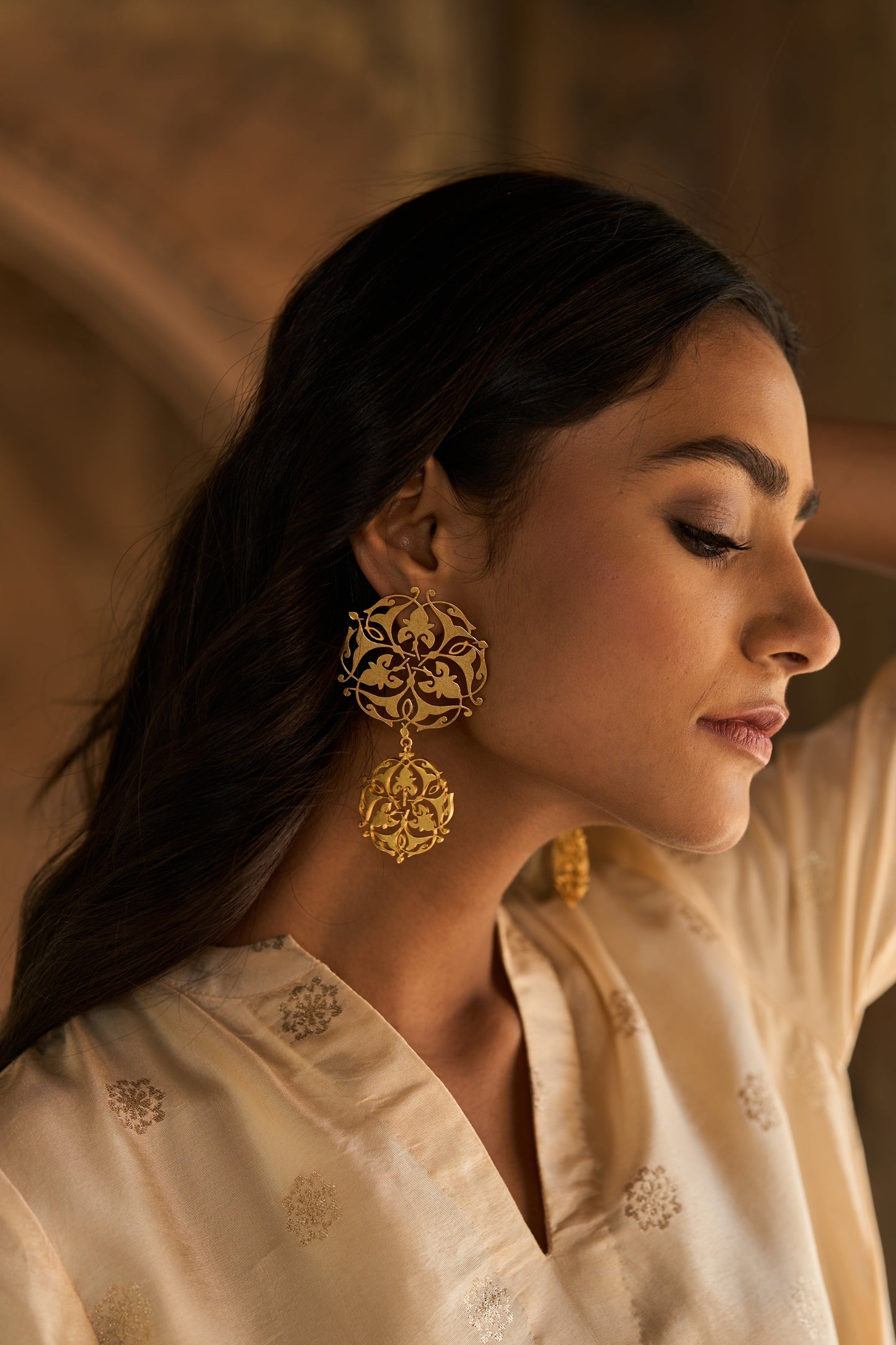 trueBrowns Gold-Polished Circle Drop Earrings | Swadesiicart