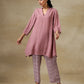 trueBrowns Dark Mauve Bandhani Printed Silk Collared Co-Ord Set - Swadesiicart