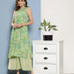 InWeave Women's Green Pastel Print Halter Kurta Set - Swadesiicart