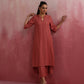 trueBrowns Peach High low Cotton Dobby Kurta Set | Swadesiicart