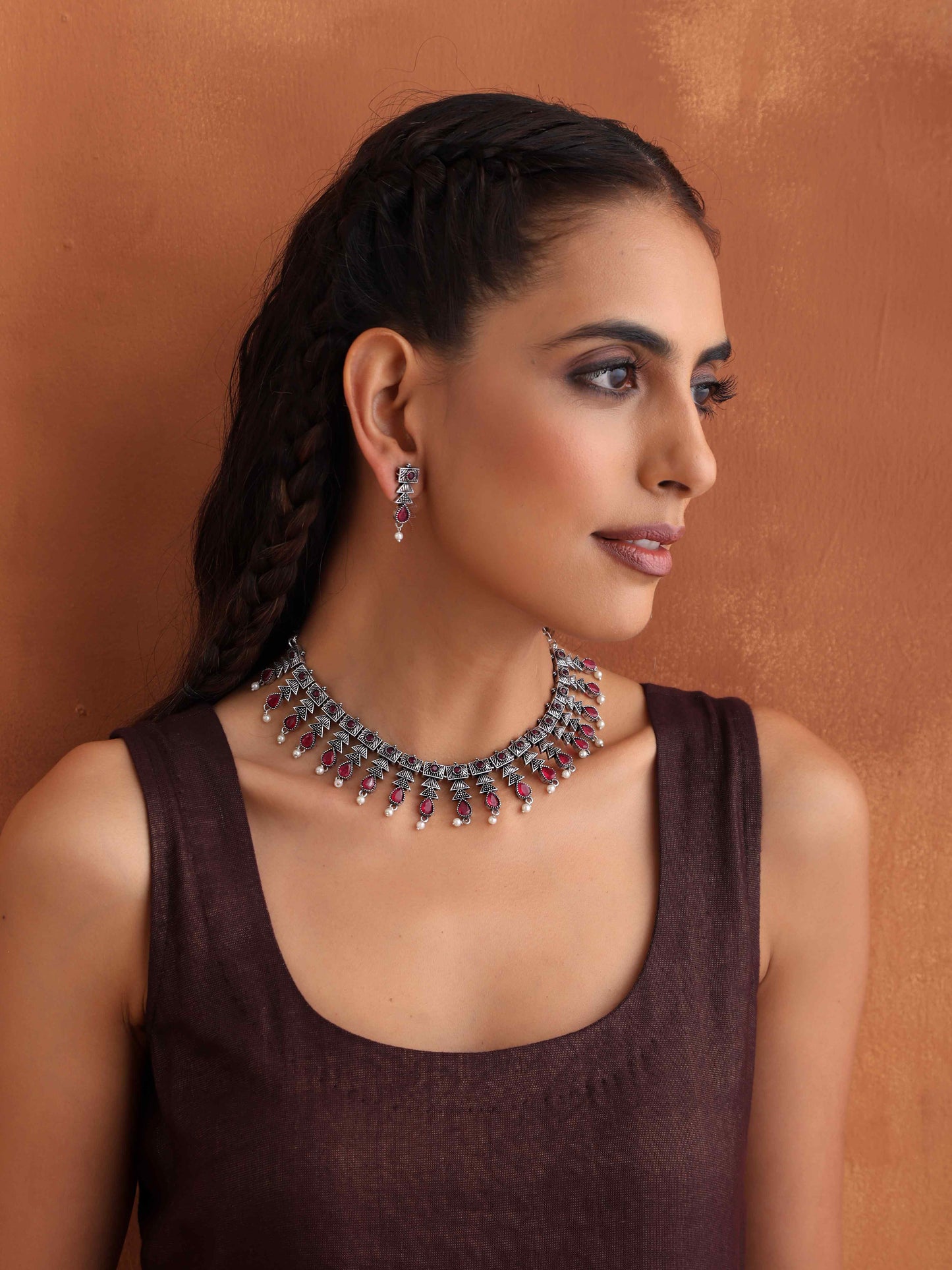 trueBrowns Silver Tone Banjara Necklace Set - Swadesiicart