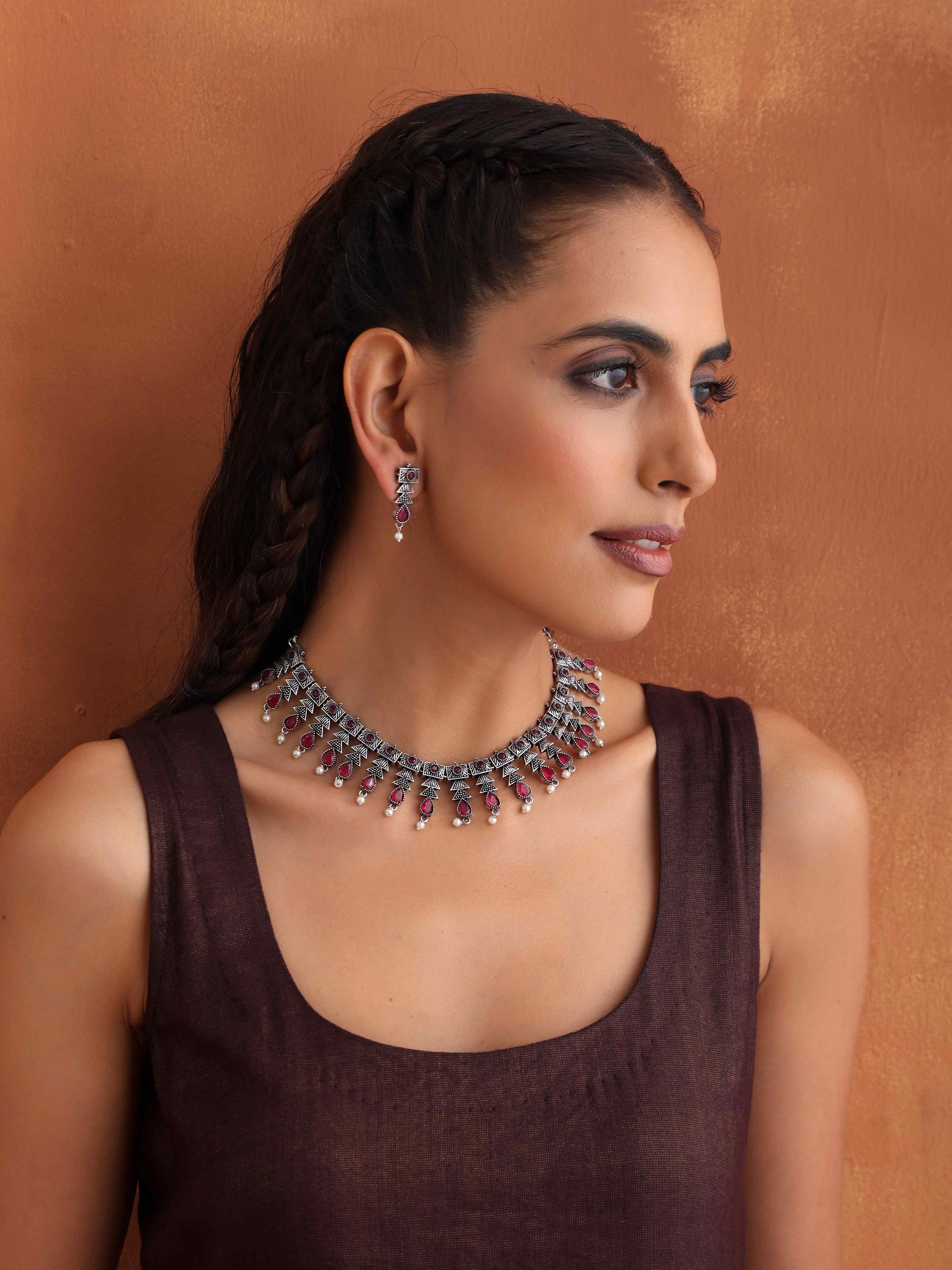 trueBrowns Silver Tone Banjara Necklace Set - Swadesiicart