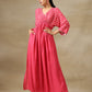 trueBrowns Pink Bandhani Printed Silk Drop Shoulder Dress | Swadesiicart