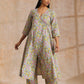 trueBrowns Grey Overall Floral Block Print Cotton Angrakha Kurta Pant Set | Swadesiicart