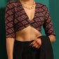 trueBrowns Black Muslin Silk Diamond Printed Deep V-Neck Blouse | Swadesiicart