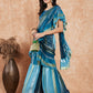 InWeave Women's Teal Shaded Lurex Frill Sharara Saree - Swadesiicart