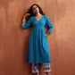 trueBrowns Blue Cotton Flared Anarkali Kurta Set | Swadesiicart