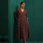 trueBrowns Deep Purple Paan Muslin Silk Printed Front Slit Kurta Pant Set | Swadesiicart