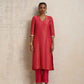 trueBrowns Hot Pink Tissue Straight Kurta Set | Swadesiicart