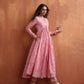 trueBrowns Pink Print Flared Anarkali Kurta Set | Swadesiicart