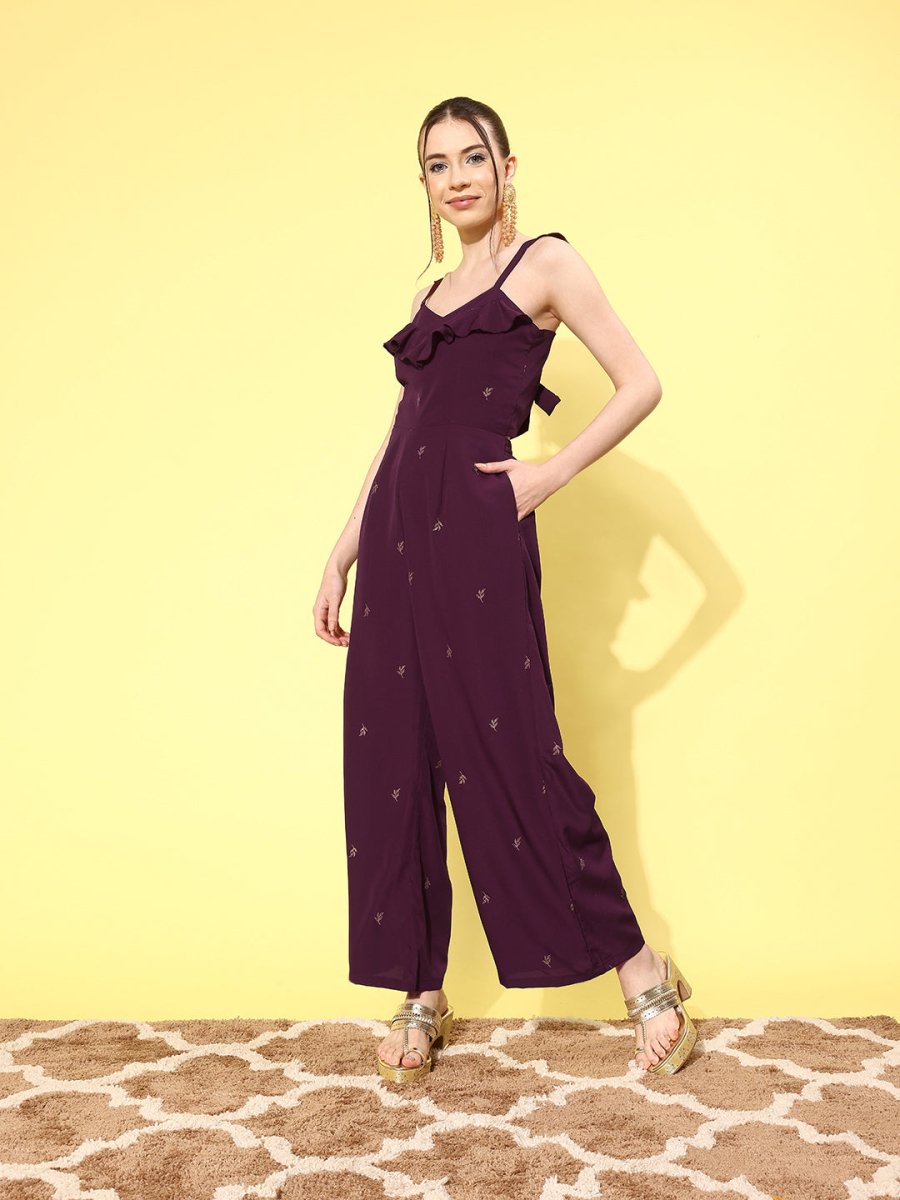 Ahalyaa Printed Basic Jumpsuit with Ruffles | Swadesiicart