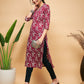InWeave Women's Wine Floral Print Straight Angrakha Gota Kurta - Swadesiicart