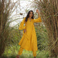 trueBrowns Mustard Cotton Embroidered Flared Kurta Set | Swadesiicart