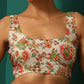 trueBrowns Off White Muslin Silk Floral Jaal Printed Scoop Neck Sleeveless Blouse | Swadesiicart