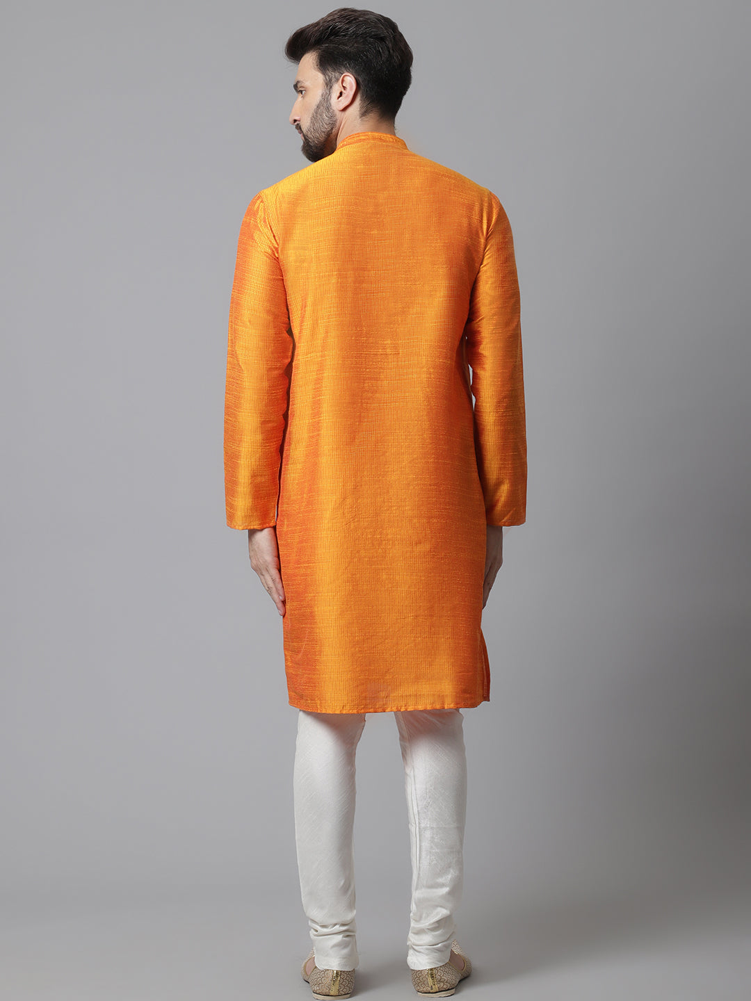 Even Apparels Orange Solid Kurta With Band Collar | Swadesiicart