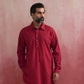trueBrowns Men's Maroon Cotton Shirt Collar Stylized Kurta | Swadesiicart