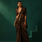trueBrowns Black Cotton Gold Lurex Striped Ready to Wear Saree | Swadesiicart