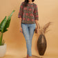 InWeave Women's Green Red Mughal Kalamkari Top - Swadesiicart