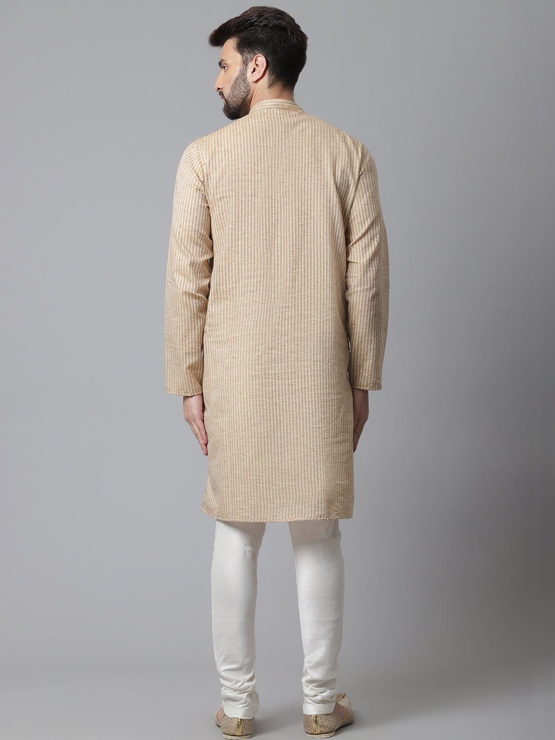 Indian Clothing Even Apparels Beige Solid Kurta With Band Collar | Swadesiicart