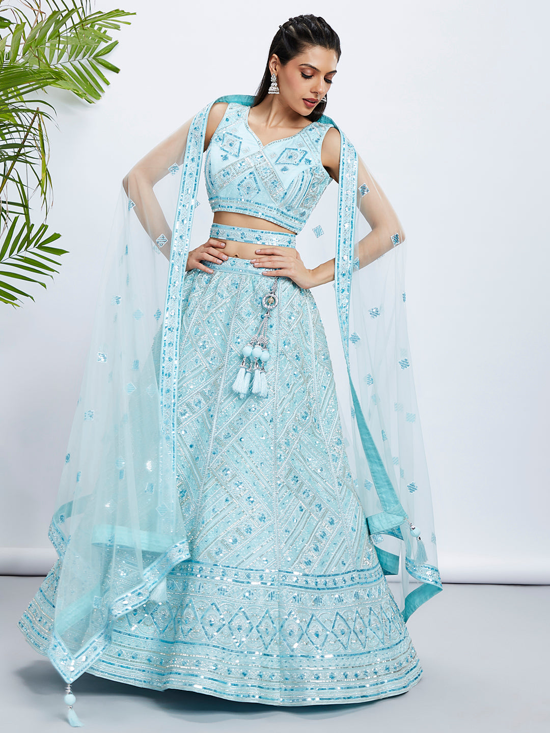 House of Panchhi Burgundy Chiffon Position Print With Sequins Embroidery Lehenga Choli & Dupatta | Swadesiicart