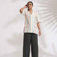 trueBrowns Off-White Cotton Stripe Jacket Top Co-ord Set - Swadesiicart