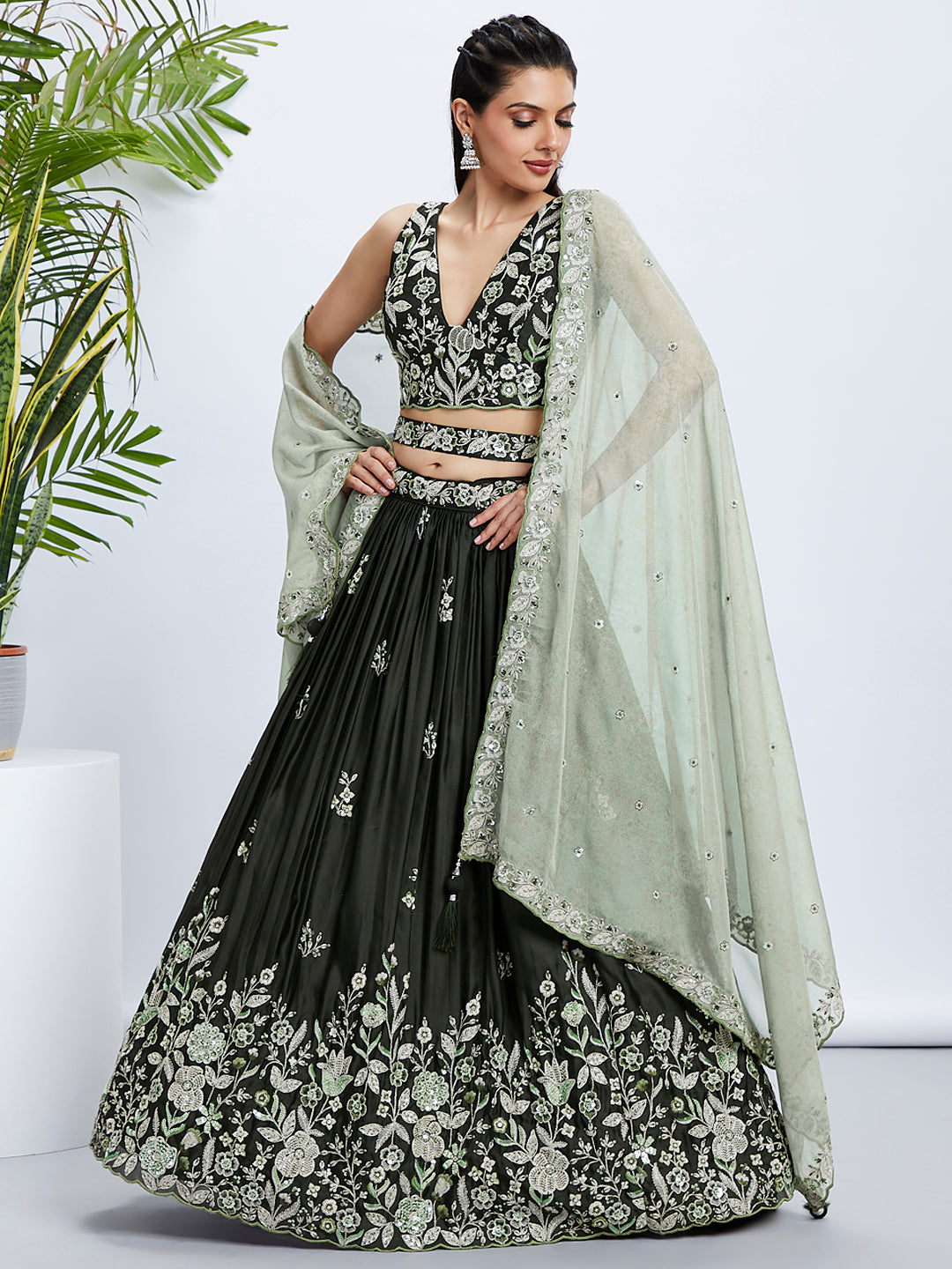 House of Panchhi Turquoise Blue Georgette Sequins And Thread Embroidery Lehenga Choli & Dupatta | Swadesiicart