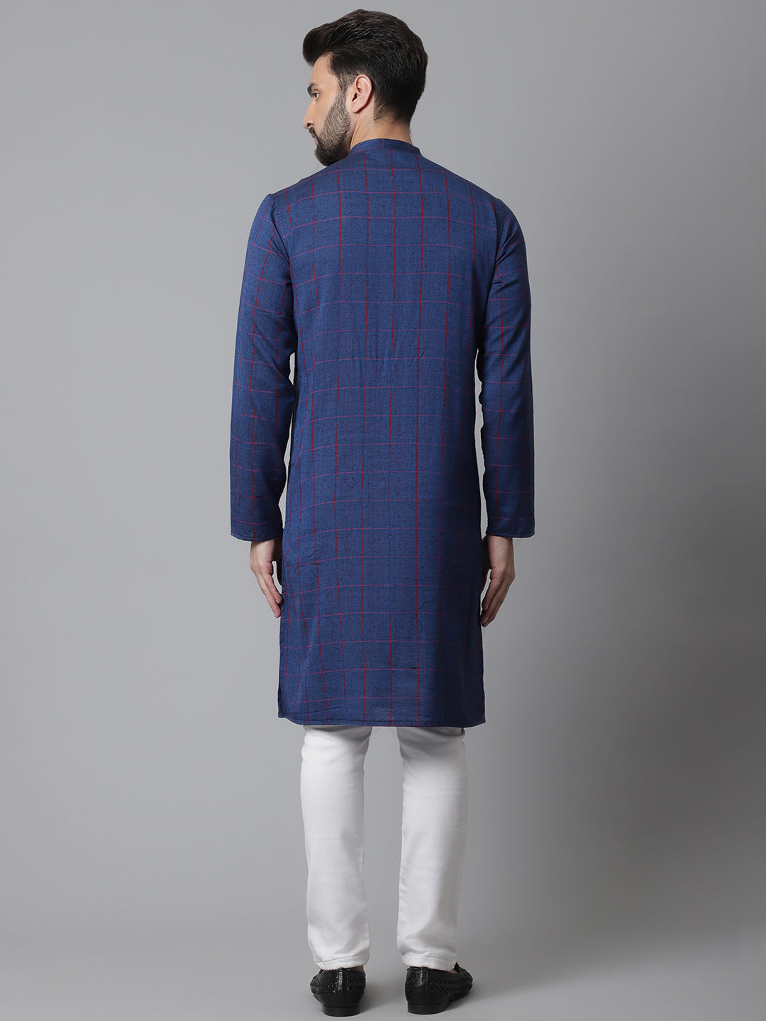 Even Apparels Blue Long Kurta With Band Collar | Swadesiicart