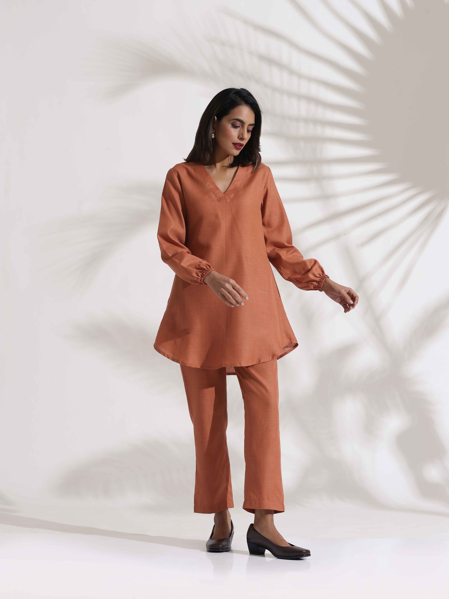 trueBrowns Rust Slub Co-ord Set - Swadesiicart