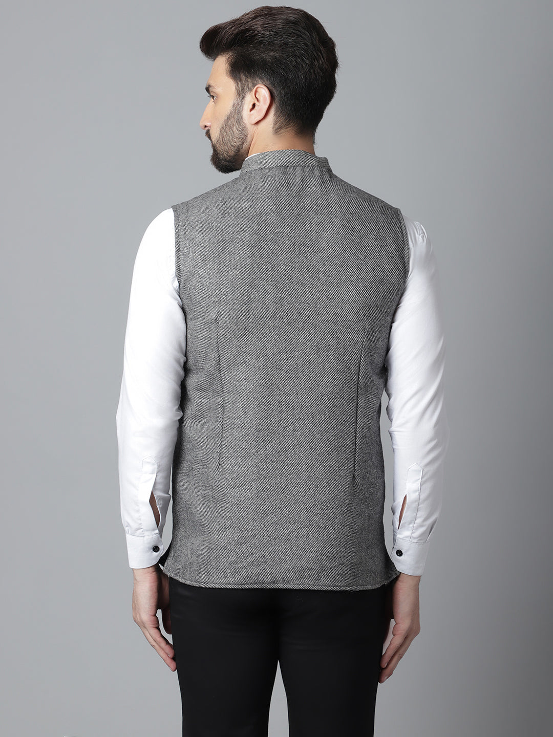 Even Apparels Men's Grey Pure Wool Nehru Jacket | Swadesiicart