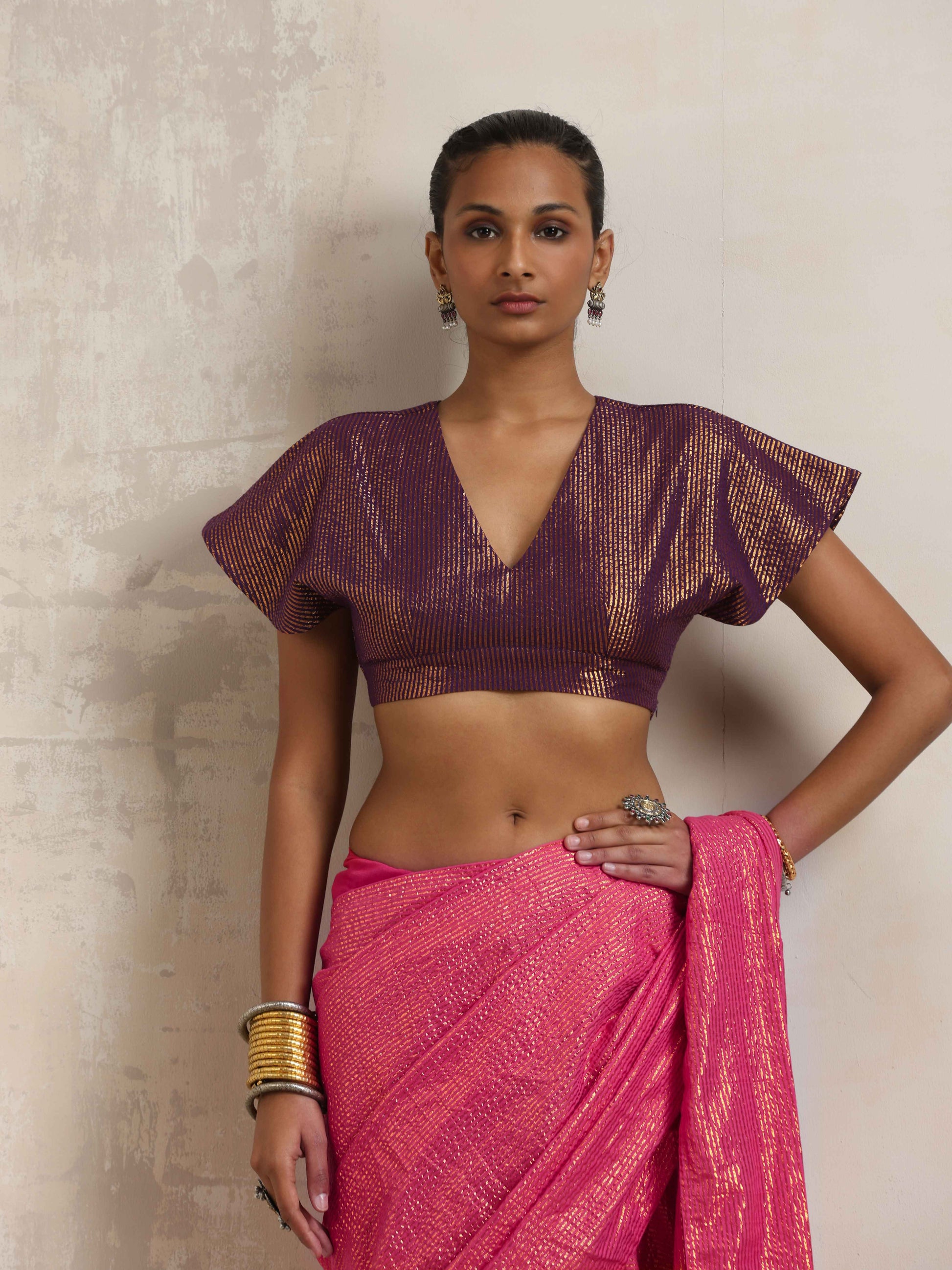 trueBrowns Purple Gold Metallic Blouse | Swadesiicart