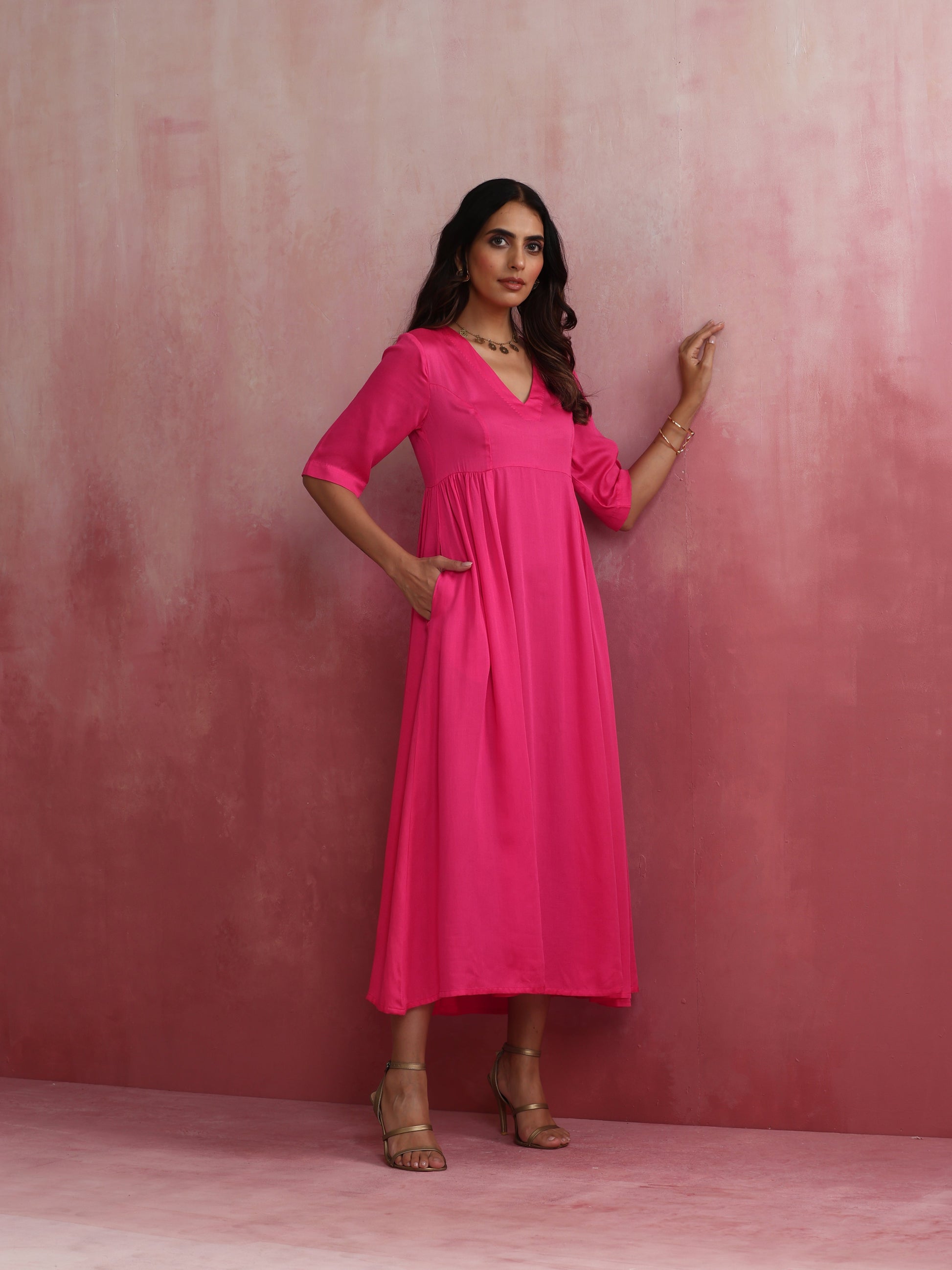trueBrowns Modal Pink Dress | Swadesiicart