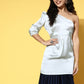 InWeave One Shoulder Satin Top In Silver Colour - Swadesiicart