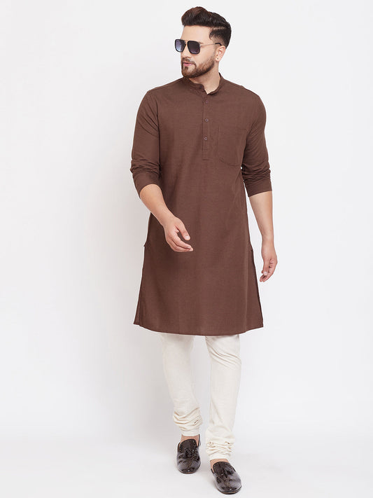 Even Apparels Brown Solid Kurta With Band Collar | Swadesiicart