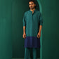 trueBrowns Men's Blue Color Block Silk Long Kurta | Swadesiicart