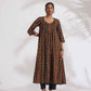 trueBrowns Black Cotton Print Pleated Flared Kurta Set | Swadesiicart