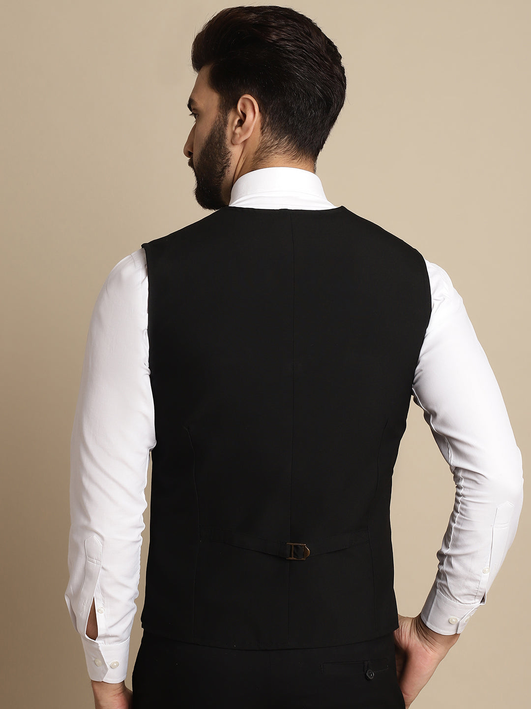 Even Apparels Men's Black Waistcoat with welt pockets | Swadesiicart