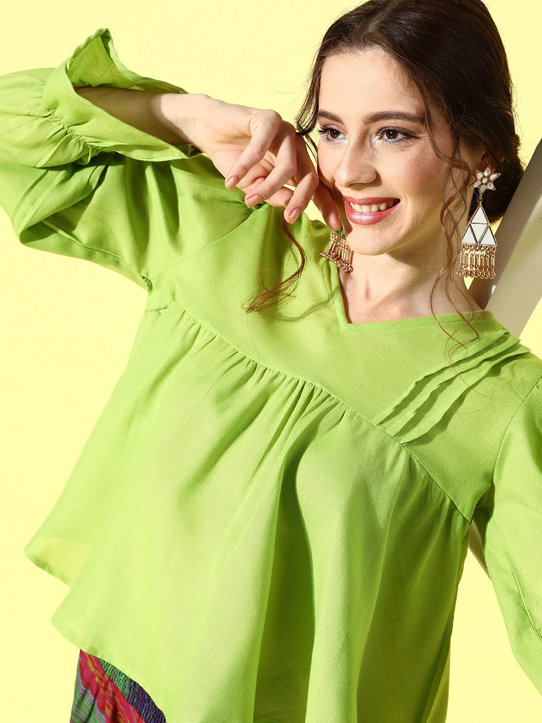 InWeave Women's Green Top With Multi Clr Harem Set - Swadesiicart