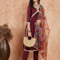 InWeave Women's Dark Burgundy Alia Neck Style Gota Set W Organza Dupatta - Swadesiicart
