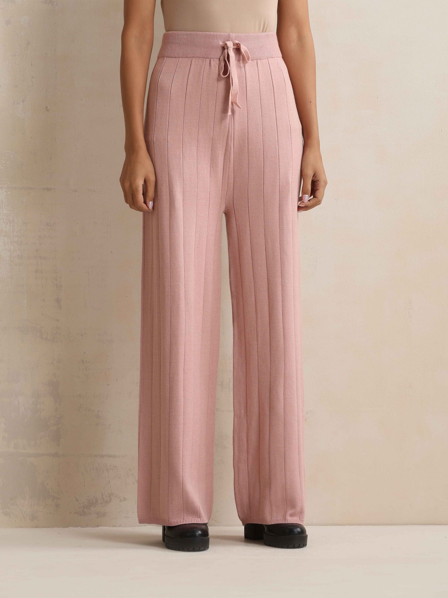 trueBrowns Pink Woollen Flared Pants | Swadesiicart