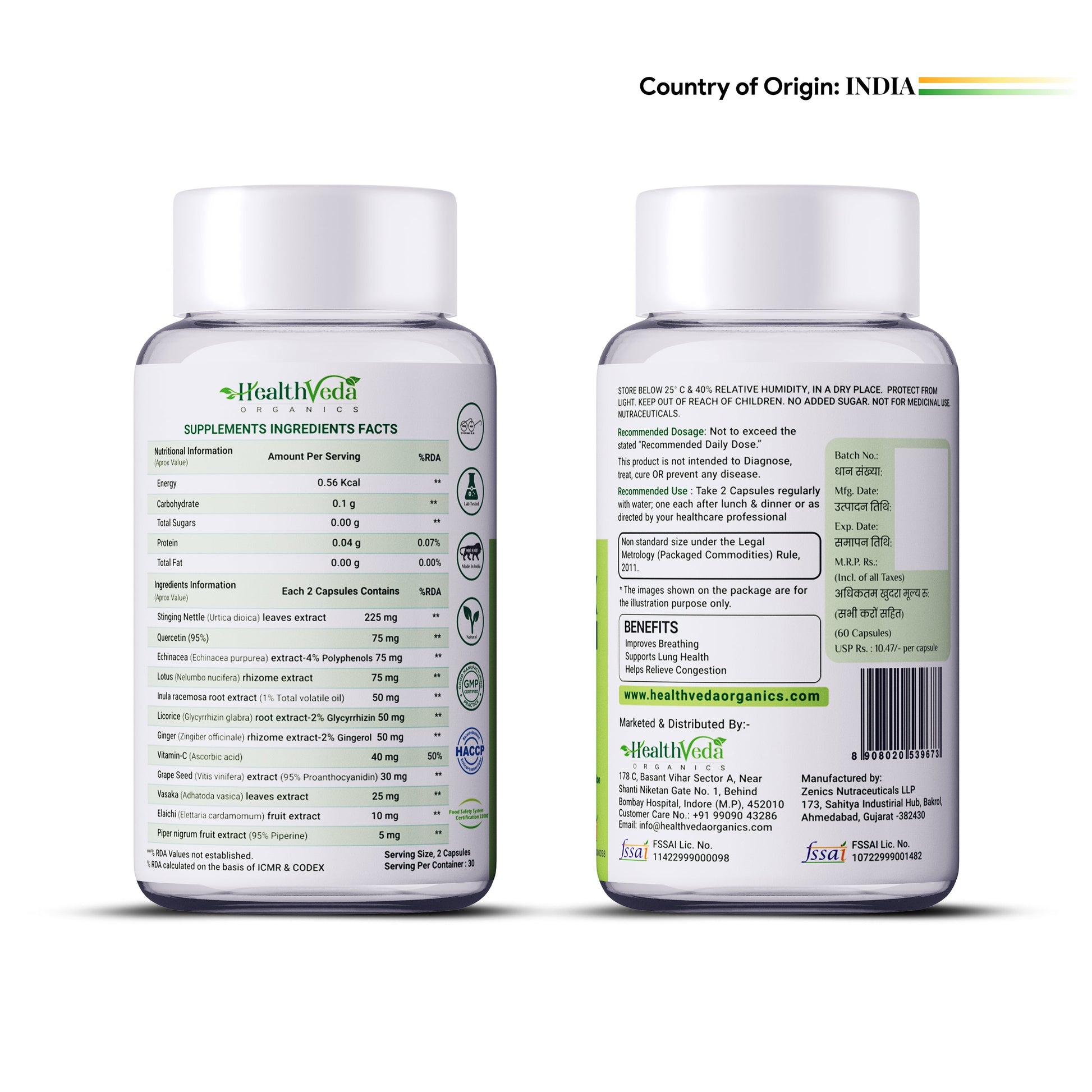 Health Veda Organics Lung Detox Veg Capsules - Swadesiicart