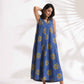 trueBrowns Blue Cotton Print Sleeveless Dress | Swadesiicart
